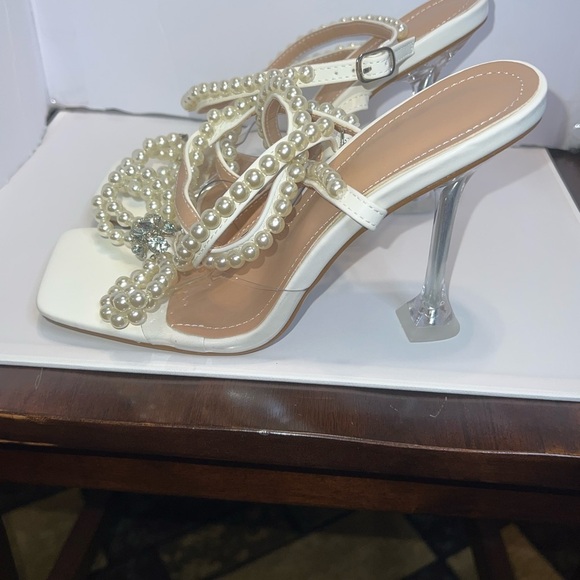 Yolkomo Women's Square Toe Heels Sexy Rhinestone Bow, Pearl Size 8.5… - Picture 4 of 6